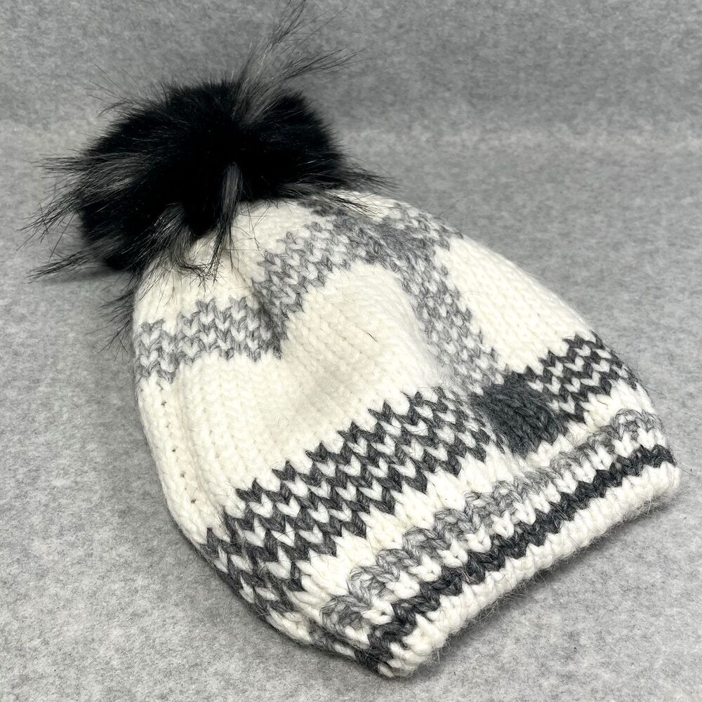 Nardi Tagliaferri Beanie‎ Womens Wool Alpaca Blend Made Italy Pom Pom Grey White